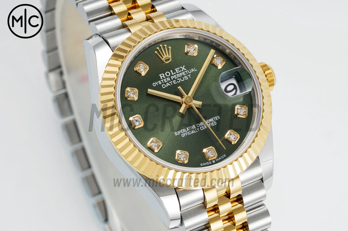DateJust 31mm Ladies 278273 Fluted Bezel SS/YG Green Diamonds Dial on Jubilee Bracelet – Premium Edition