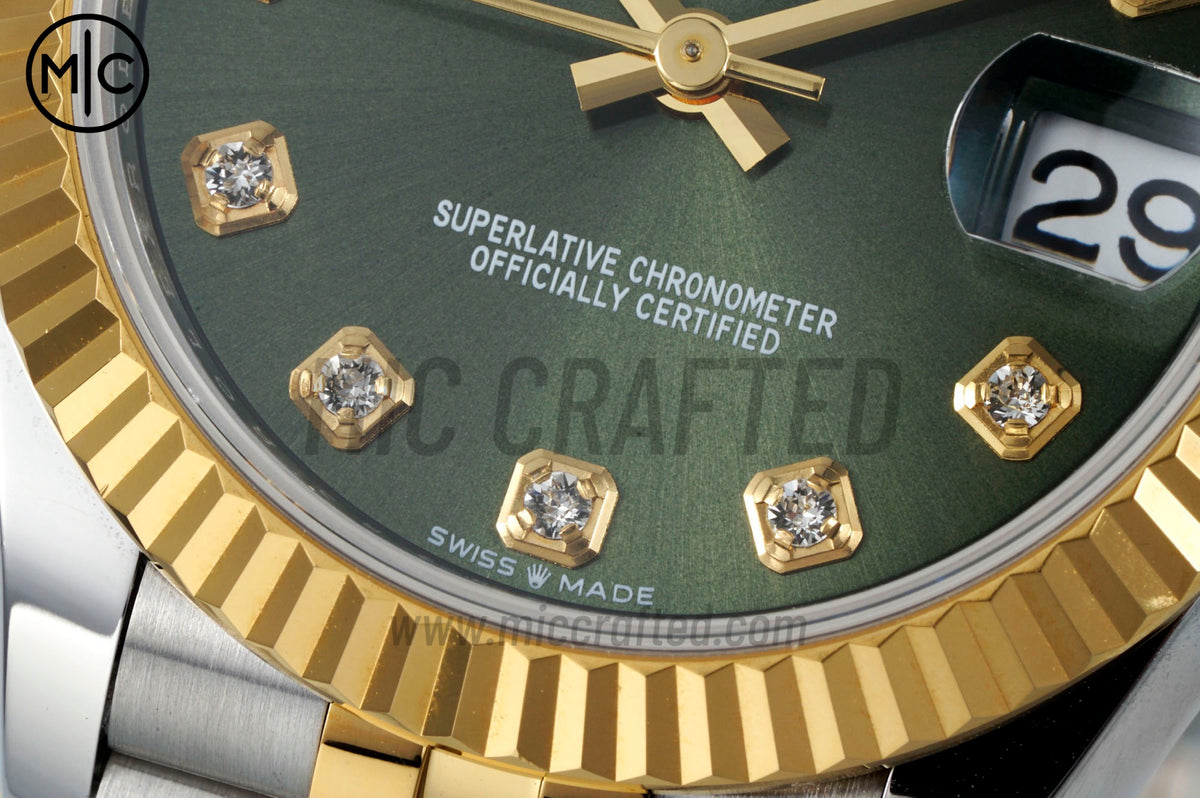 DateJust 31mm Ladies 278273 Fluted Bezel SS/YG Green Diamonds Dial on Jubilee Bracelet – Premium Edition