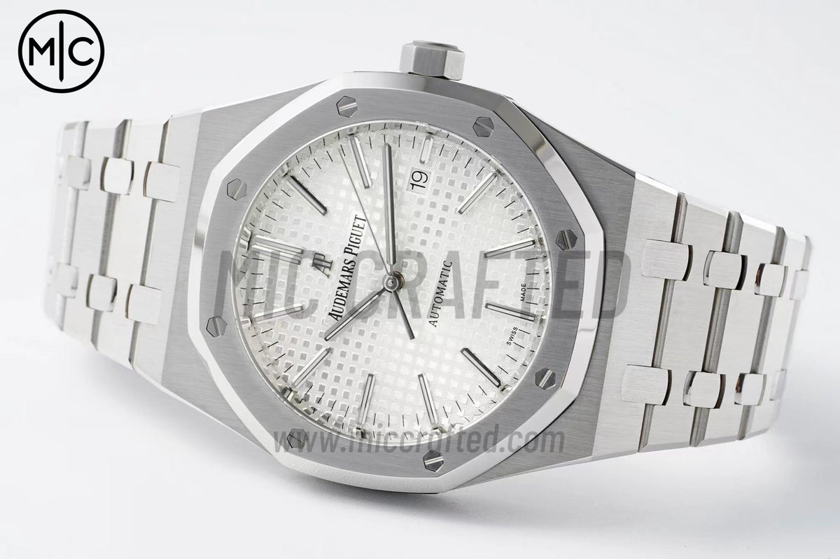 Royal Oak 41mm 15400 SS White Textured Dial on SS Bracelet – Premium Edition