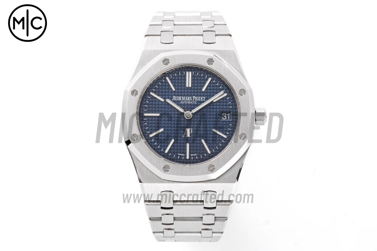 皇家橡樹 39mm 15202 不鏽鋼 藍色紋理錶盤 配不鏽鋼錶鏈 - 尊貴版