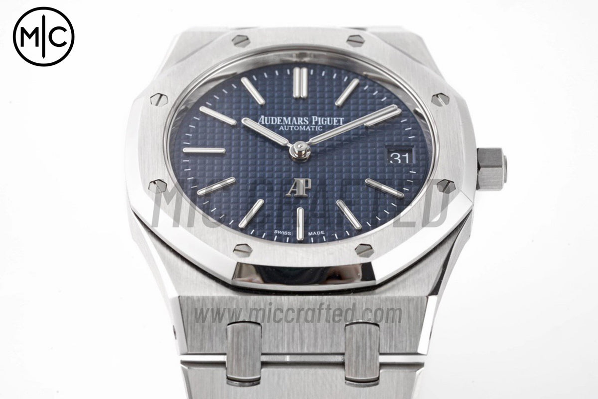 皇家橡樹 39mm 15202 不鏽鋼 藍色紋理錶盤 配不鏽鋼錶鏈 - 尊貴版