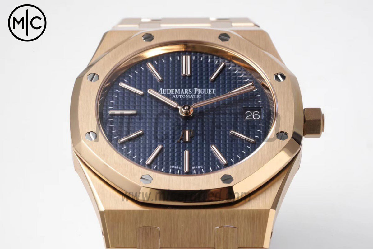 Royal Oak 39mm 15202 RG 藍色紋理錶盤配 RG 錶鏈 - 尊貴版