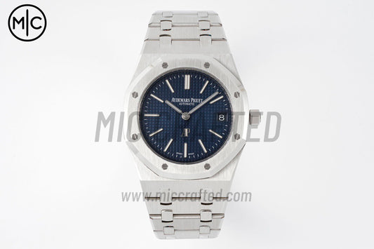 Royal Oak 39mm 16202「50週年紀念」不鏽鋼藍色紋理錶盤配不鏽鋼錶鏈 - 尊貴版