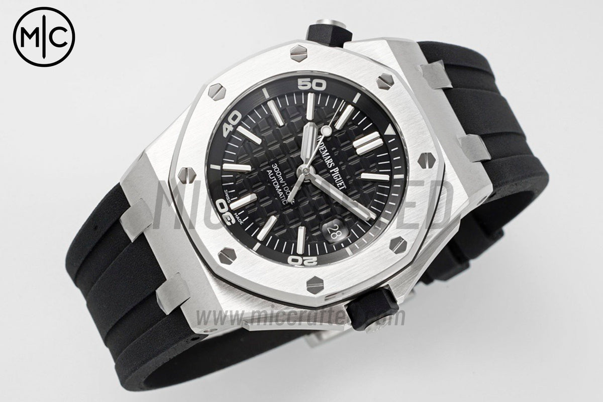 Royal Oak Offshore Diver 15703 Black Dial on Black Rubber Strap – Premium Edition