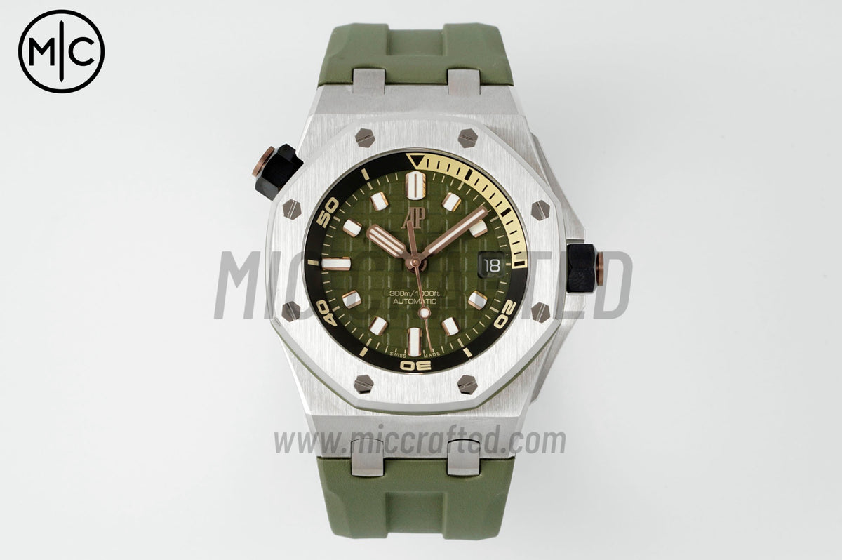 Royal Oak Offshore Diver 15720 42mm SS Green Dial on Green Rubber Strap – Premium Edition
