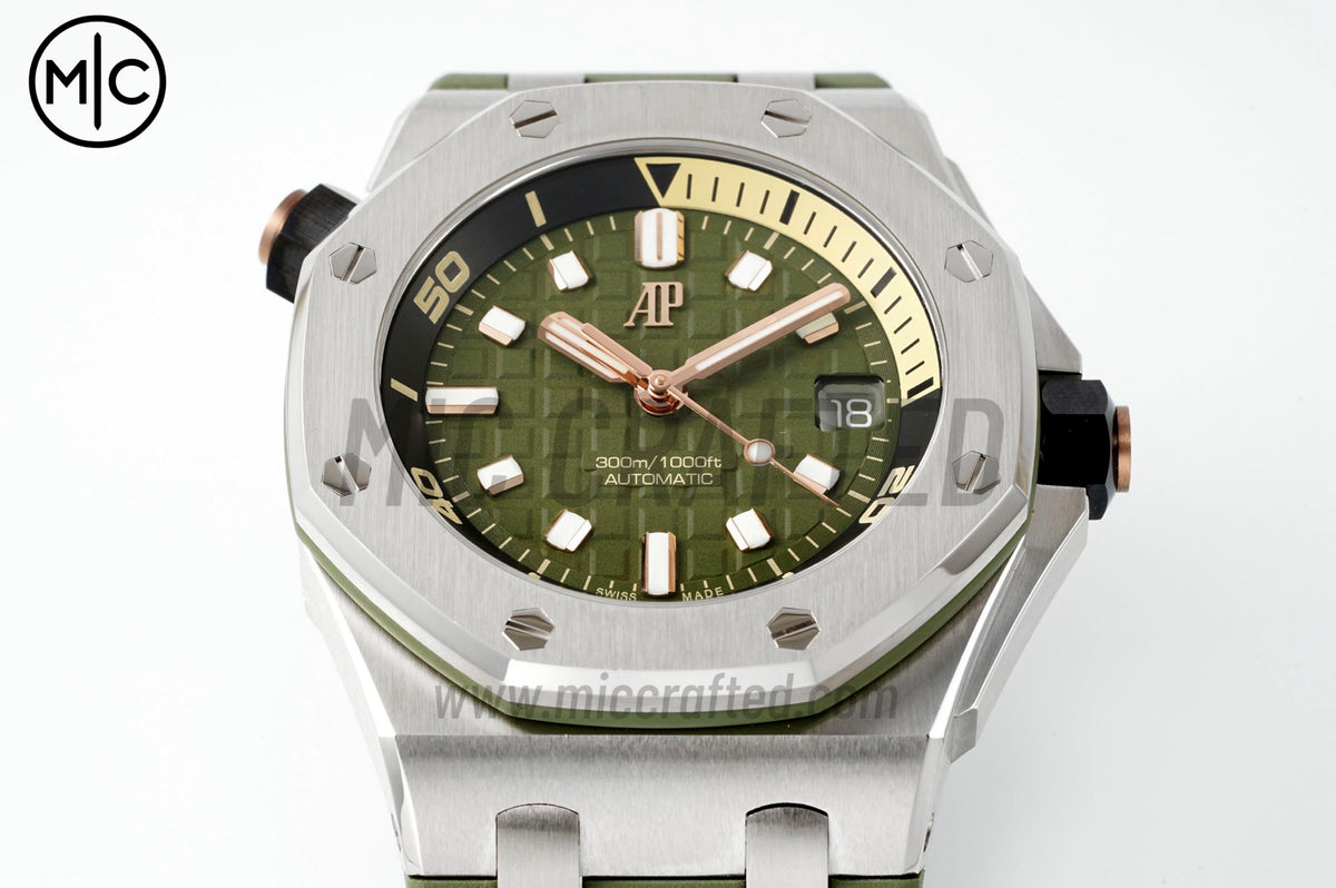 Royal Oak Offshore Diver 15720 42mm SS Green Dial on Green Rubber Strap – Premium Edition