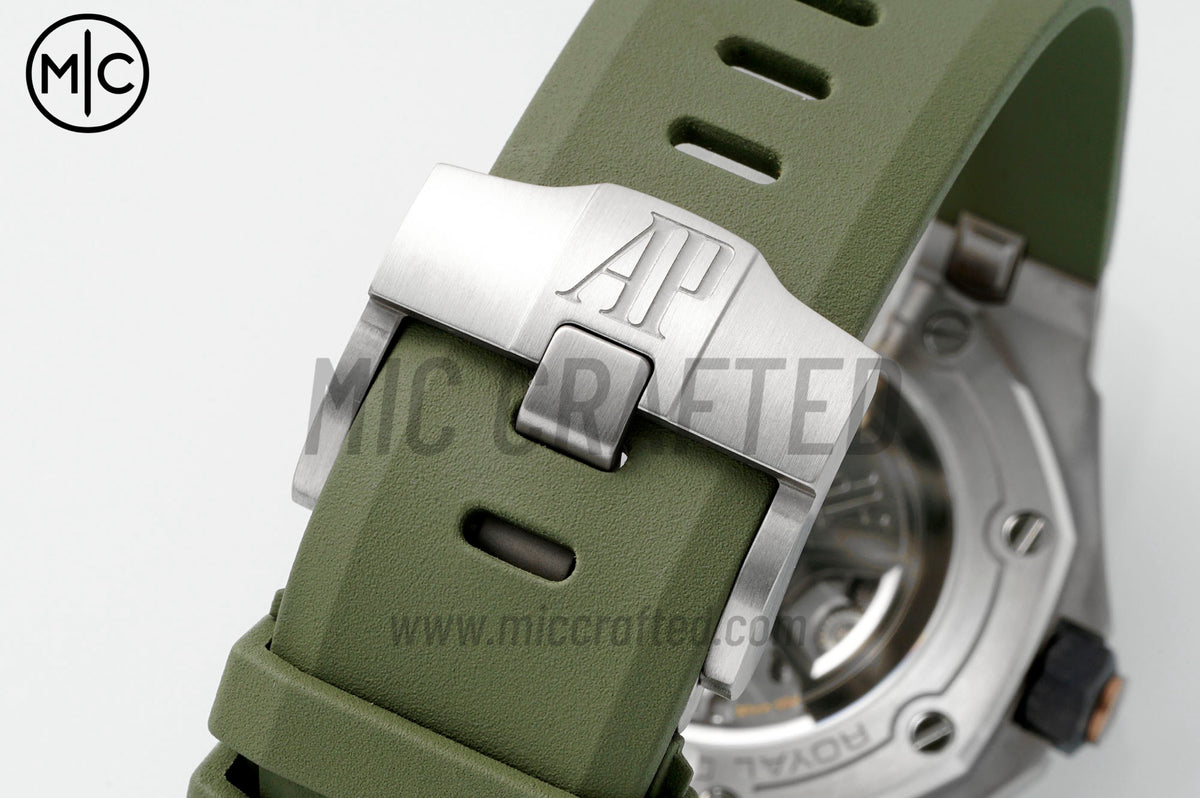 Royal Oak Offshore Diver 15720 42mm SS Green Dial on Green Rubber Strap – Premium Edition