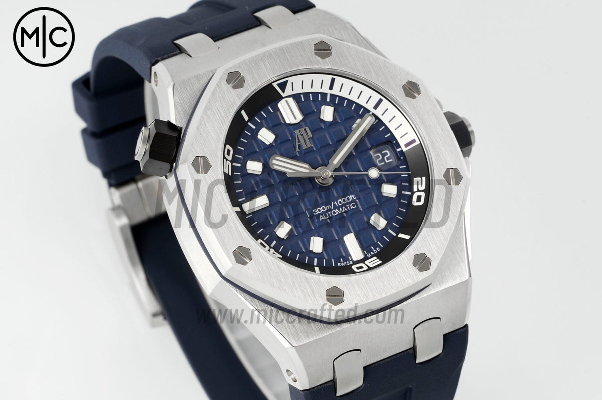 Royal Oak Offshore Diver 15720 42mm SS Blue Dial on Blue Rubber Strap – Premium Edition