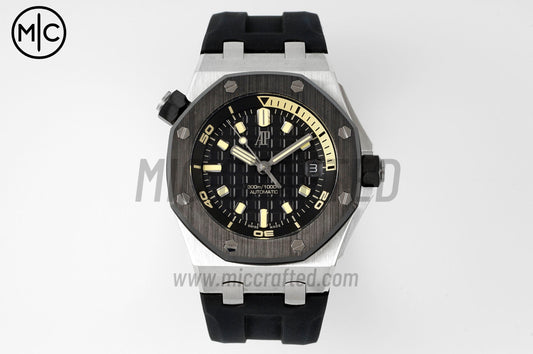 Royal Oak Offshore Diver 15720 42mm SS Black Dial Ceramic Bezel on Black Rubber Strap – Premium Edition