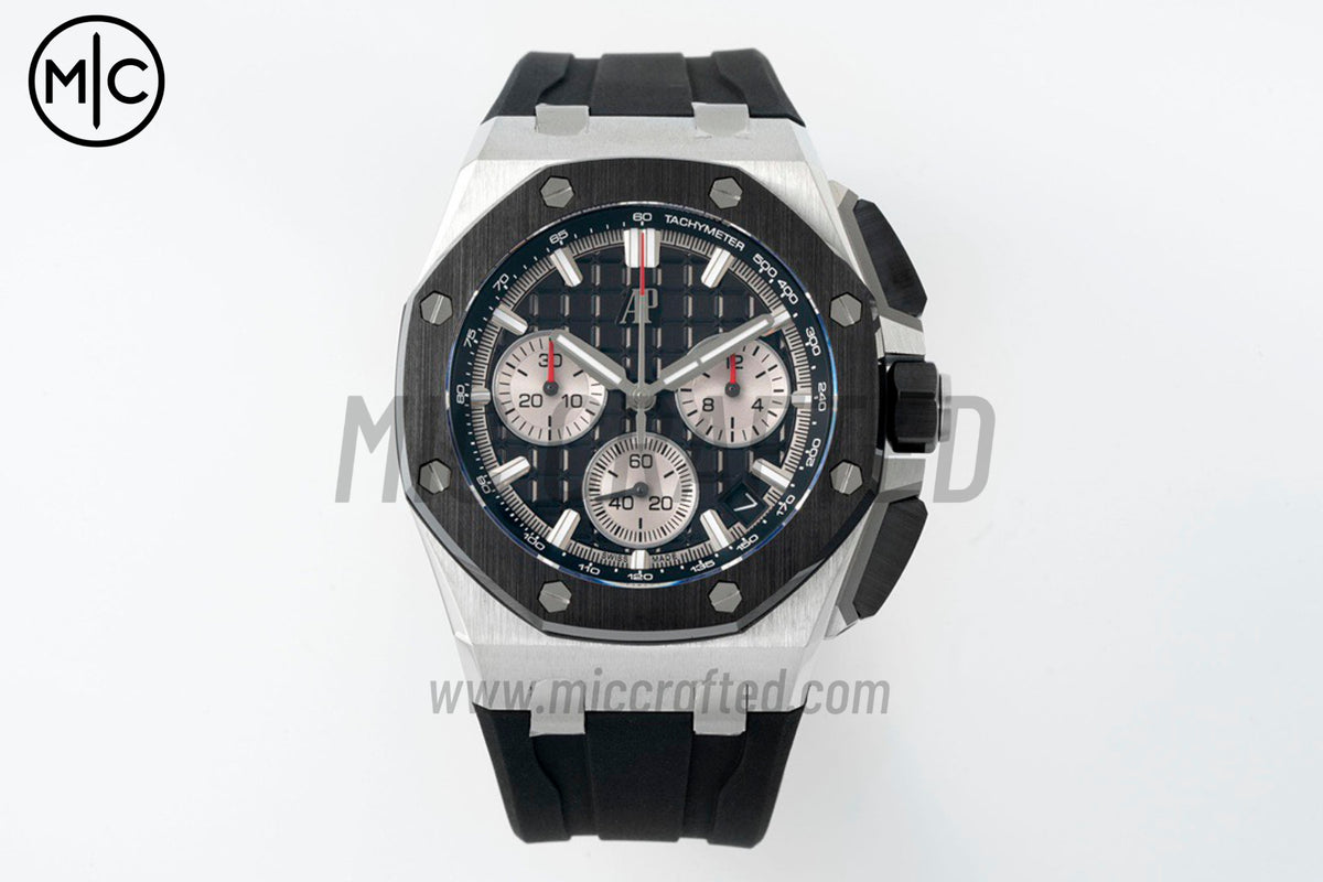 Royal Oak Offshore 43mm 26420so SS Black/White Dial on Black Rubber Strap – Premium Edition