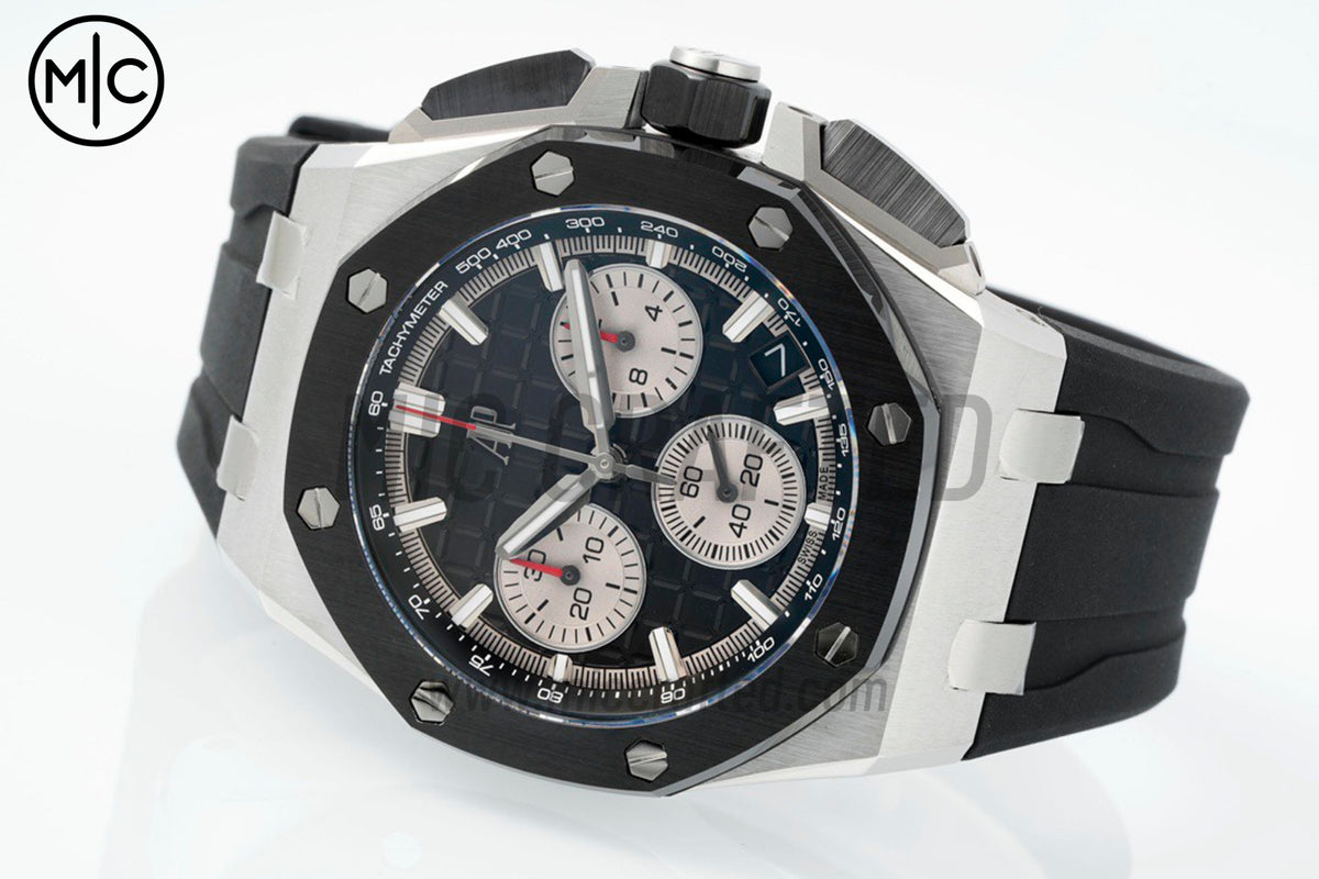 Royal Oak Offshore 43mm 26420so SS Black/White Dial on Black Rubber Strap – Premium Edition