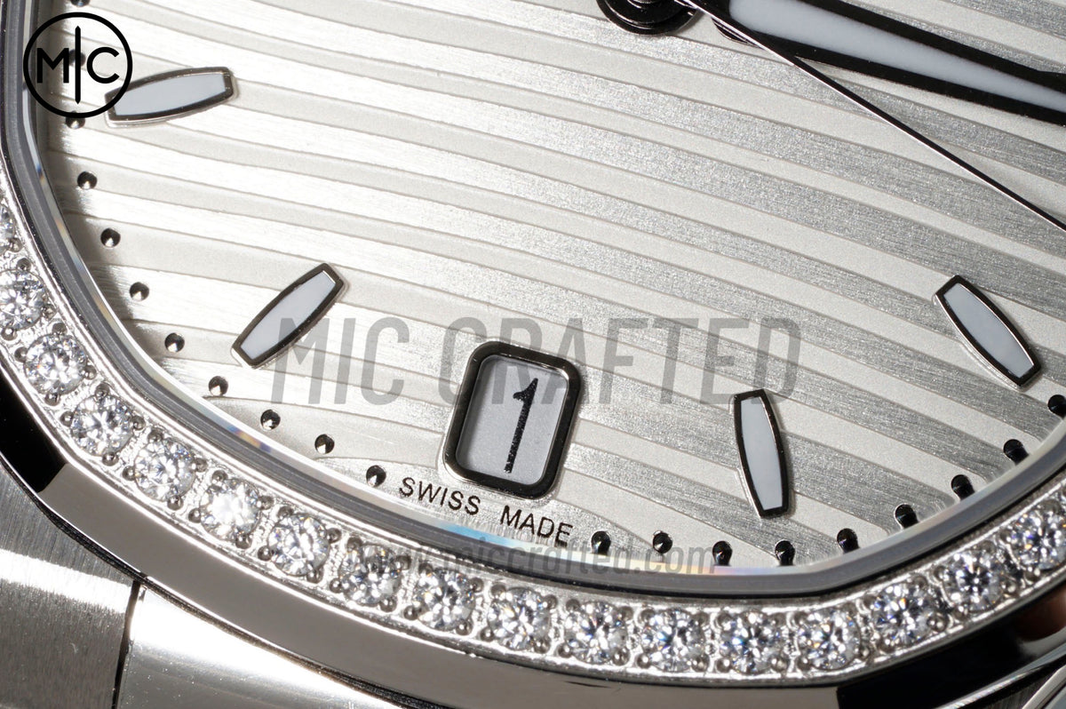 Nautilus 7118 35.2mm Ladies Silver Dial Diamonds Bezel on SS Bracelet – Premium Edition