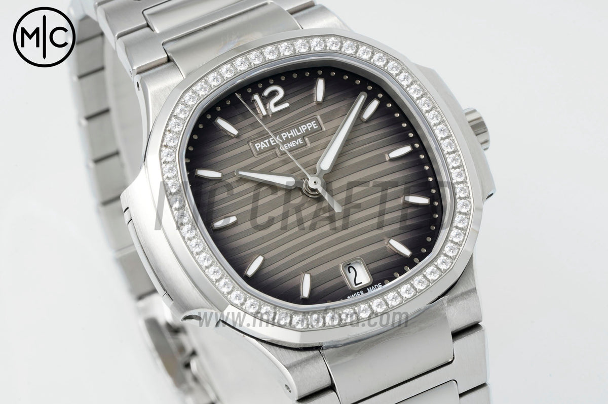 Nautilus 7118 35.2mm Ladies Gray Dial Diamonds Bezel on SS Bracelet – Premium Edition