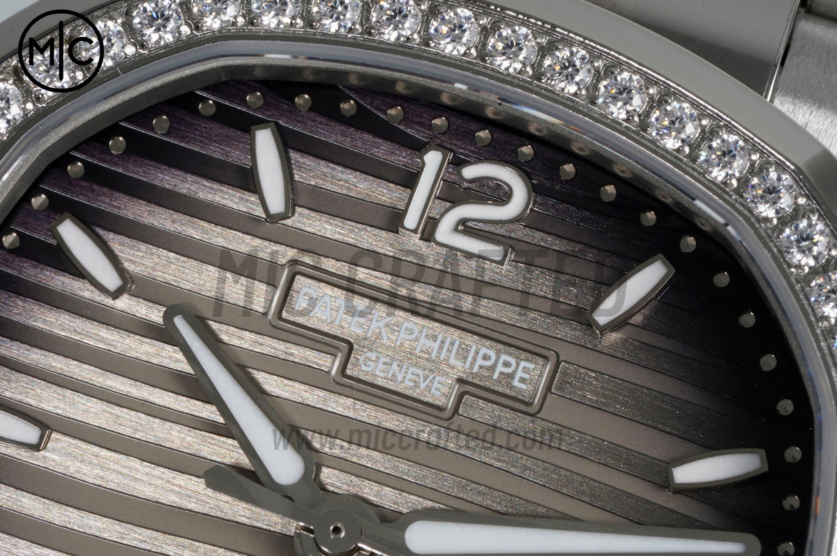 Nautilus 7118 35.2mm Ladies Gray Dial Diamonds Bezel on SS Bracelet – Premium Edition