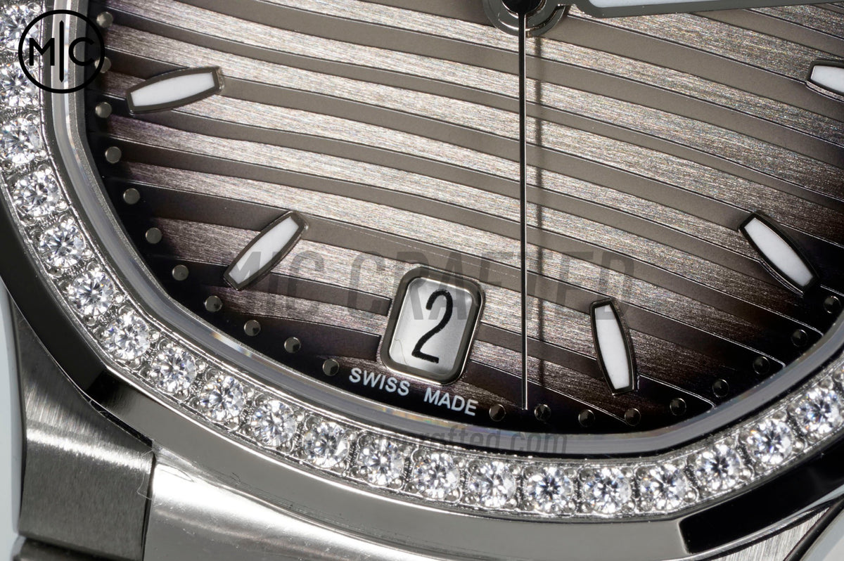 Nautilus 7118 35.2mm Ladies Gray Dial Diamonds Bezel on SS Bracelet – Premium Edition