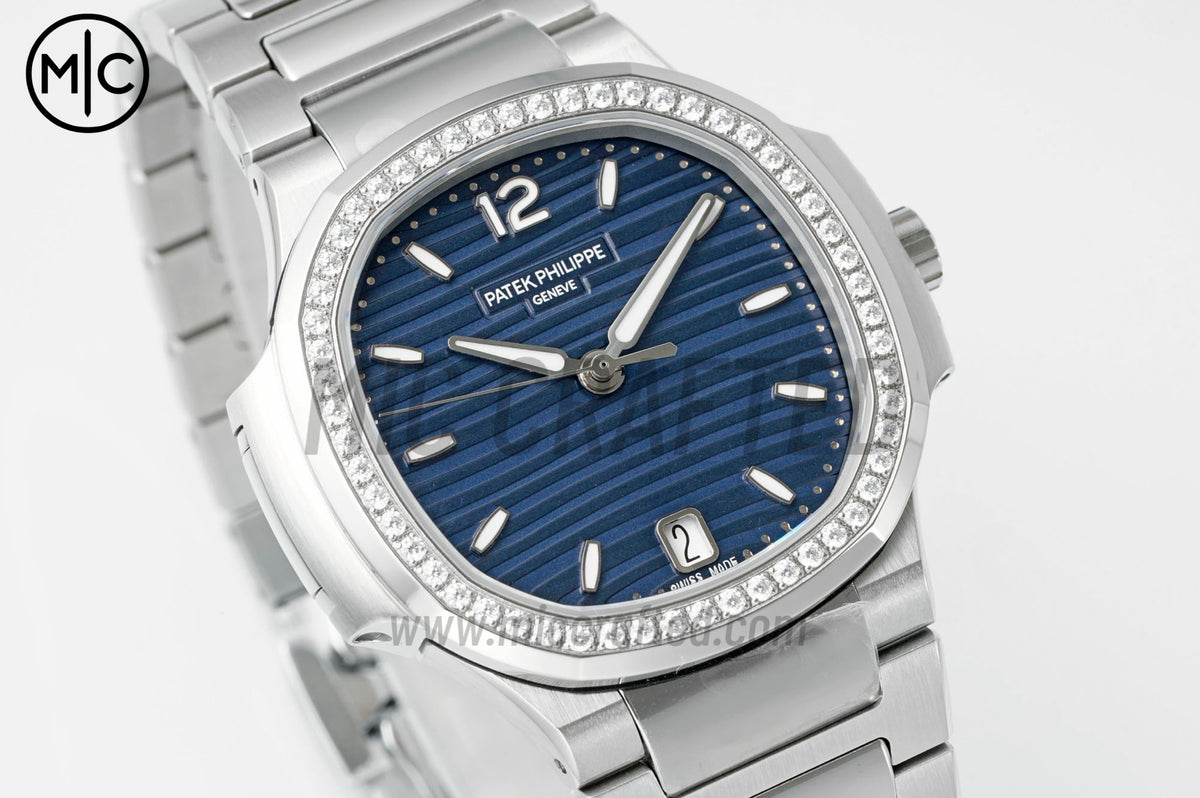 Nautilus 7118 35.2mm Ladies Blue Dial Diamonds Bezel on SS Bracelet – Premium Edition