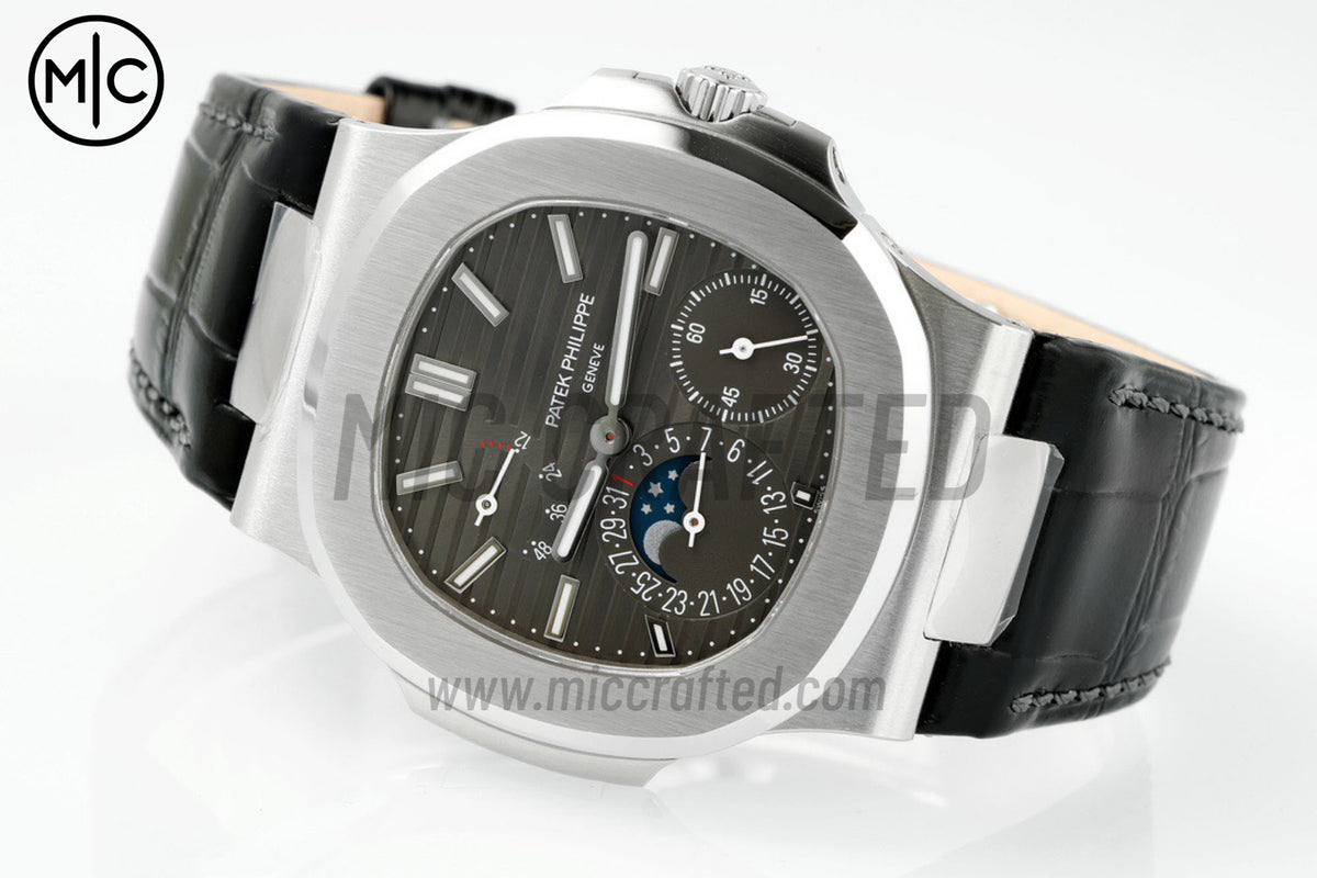 Nautilus 5712 40mm SS Gray Dial on Black Leather Strap – Premium Edition