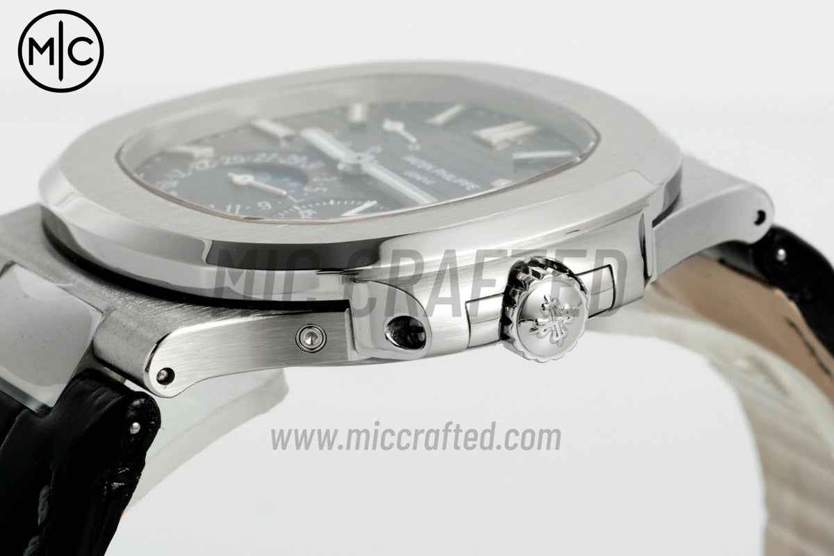Nautilus 5712 40mm SS Gray Dial on Black Leather Strap – Premium Edition