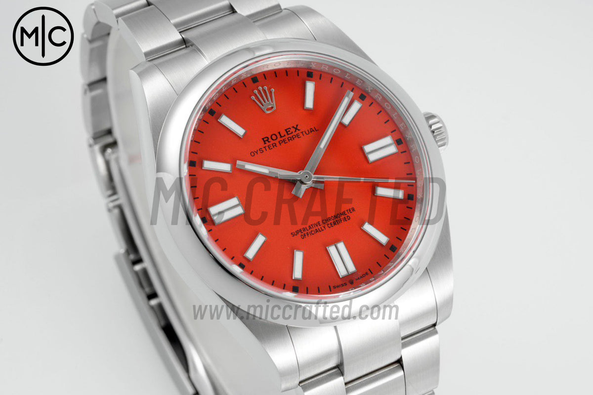 Oyster Perpetual 41mm 124300 904L Steel Red Dial – Premium Edition