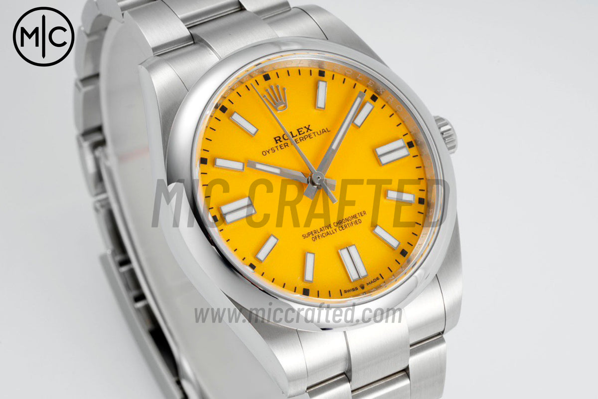 Oyster Perpetual 41mm 124300 904L Steel Yellow Dial – Premium Edition