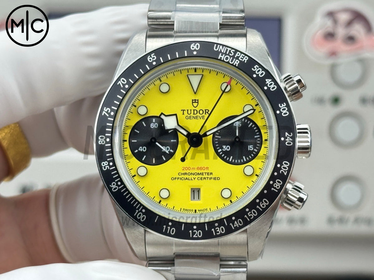Black Bay Chrono 41mm Yellow Dial on SS Bracelet – Premium Edition