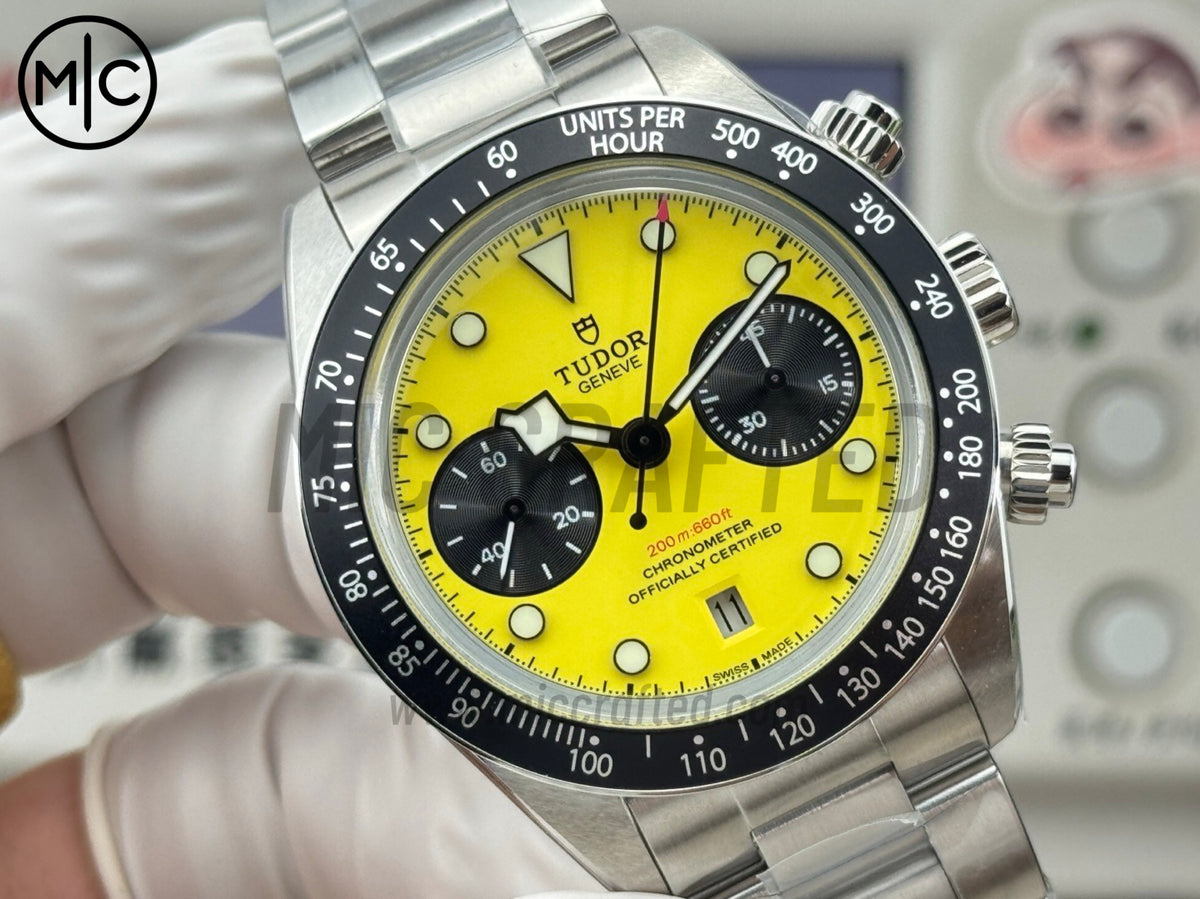 Black Bay Chrono 41mm Yellow Dial on SS Bracelet – Premium Edition