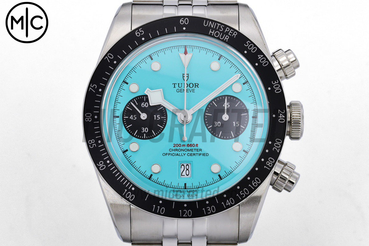 Black Bay Chrono 41mm Tiffany Blue Dial on SS Bracelet – Premium Edition