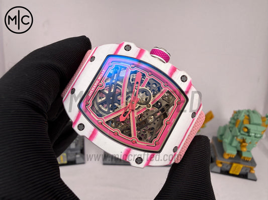 RM67-02 White NTPT White/Pink Skeleton Dial on Pink Nylon Strap – Handcrafted Version