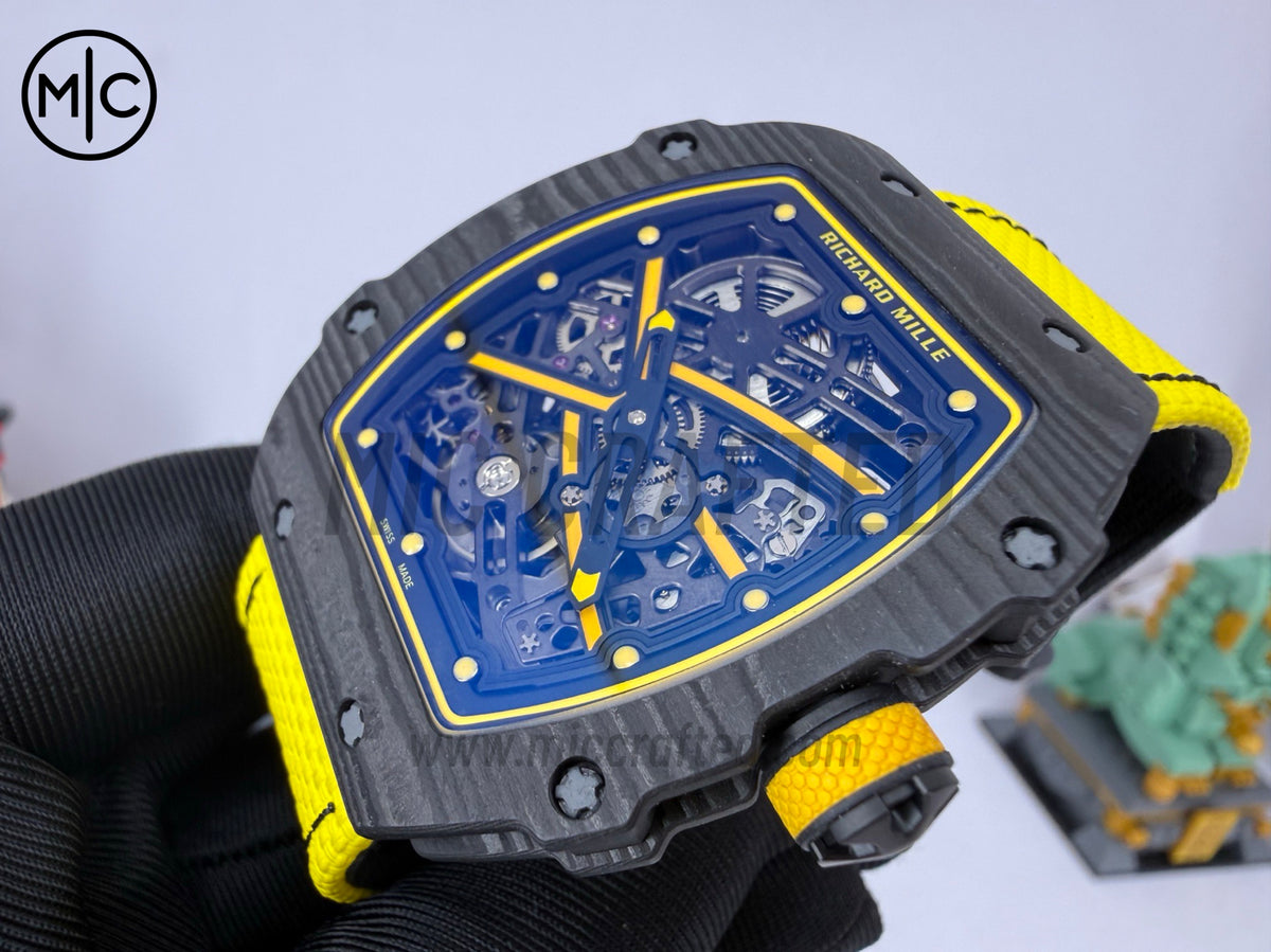 RM67-02 Black NTPT Yellow Skeleton Dial on Yellow Velcro Strap – Handcrafted Version