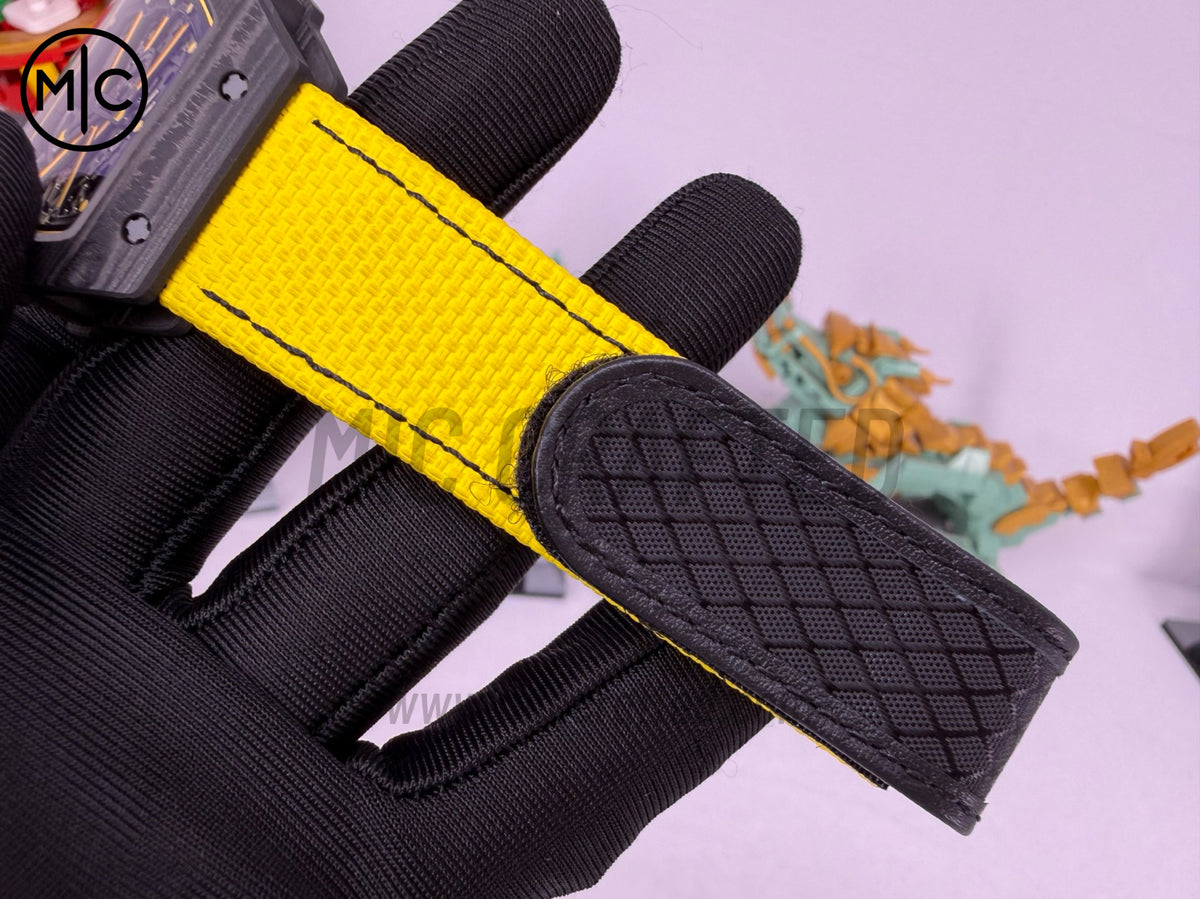 RM67-02 Black NTPT Yellow Skeleton Dial on Yellow Velcro Strap – Handcrafted Version
