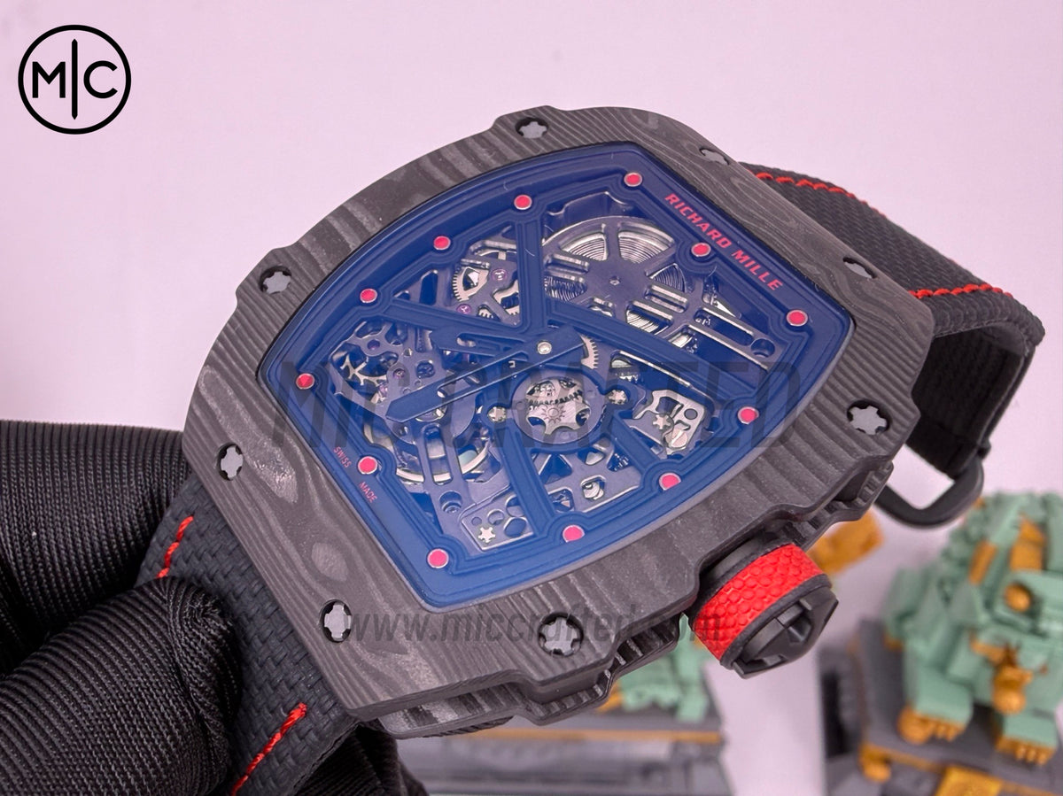 RM67-02 Black NTPT Black/Red Skeleton Dial on Black Velcro Strap – Handcrafted Version