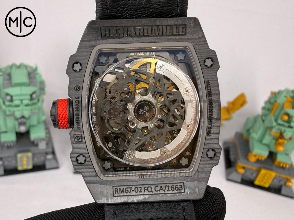 RM67-02 Black NTPT Black/Red Skeleton Dial on Black Velcro Strap – Handcrafted Version