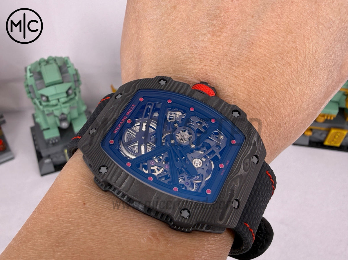 RM67-02 Black NTPT Black/Red Skeleton Dial on Black Velcro Strap – Handcrafted Version
