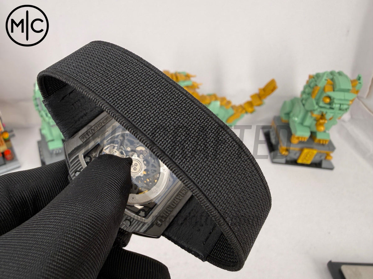 RM67-02 NTPT All Black Skeleton Dial on Black Elastic strap – Handcrafted Version