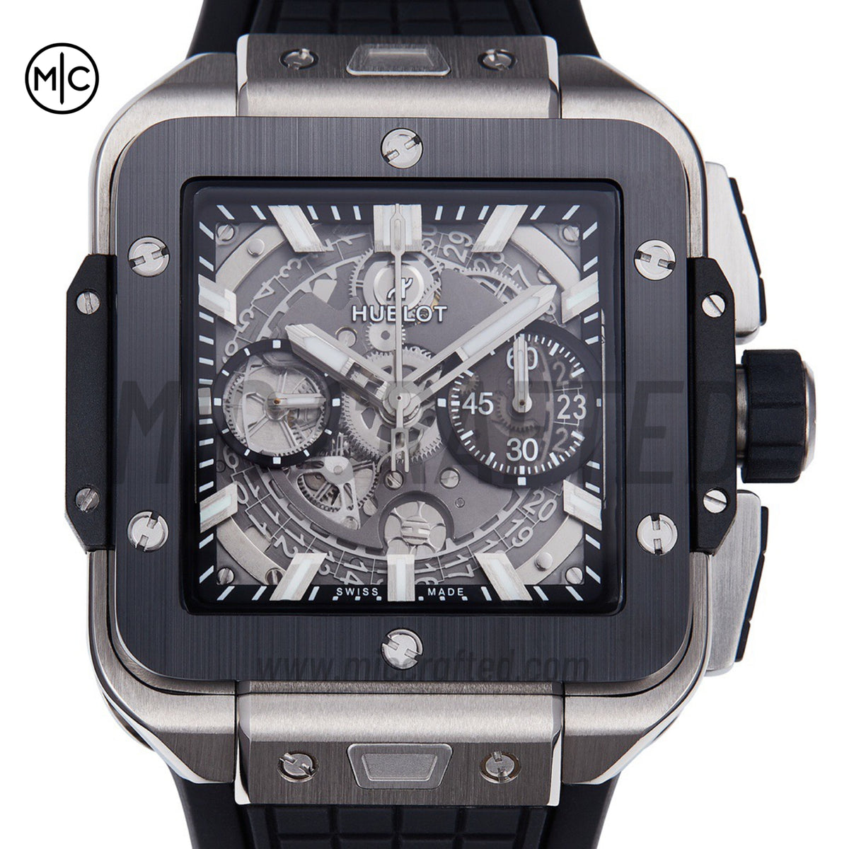 Square Bang Unico 42mm Titanium Skeleton Dial Ceramic Bezel on Black Rubber Strap – Premium Edition