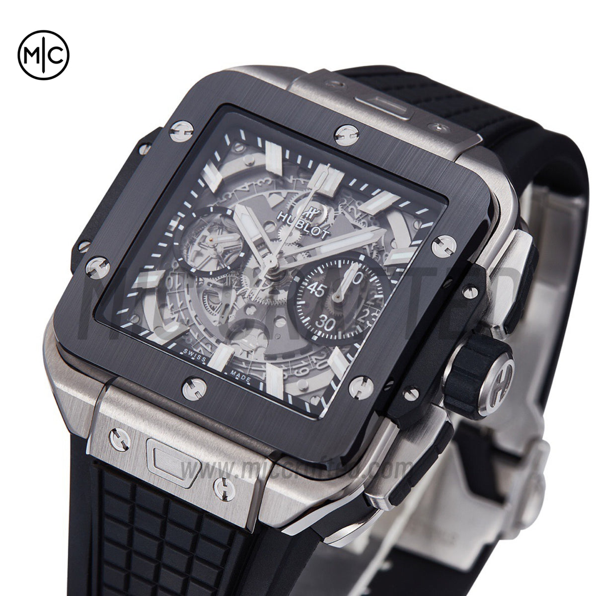 Square Bang Unico 42mm Titanium Skeleton Dial Ceramic Bezel on Black Rubber Strap – Premium Edition