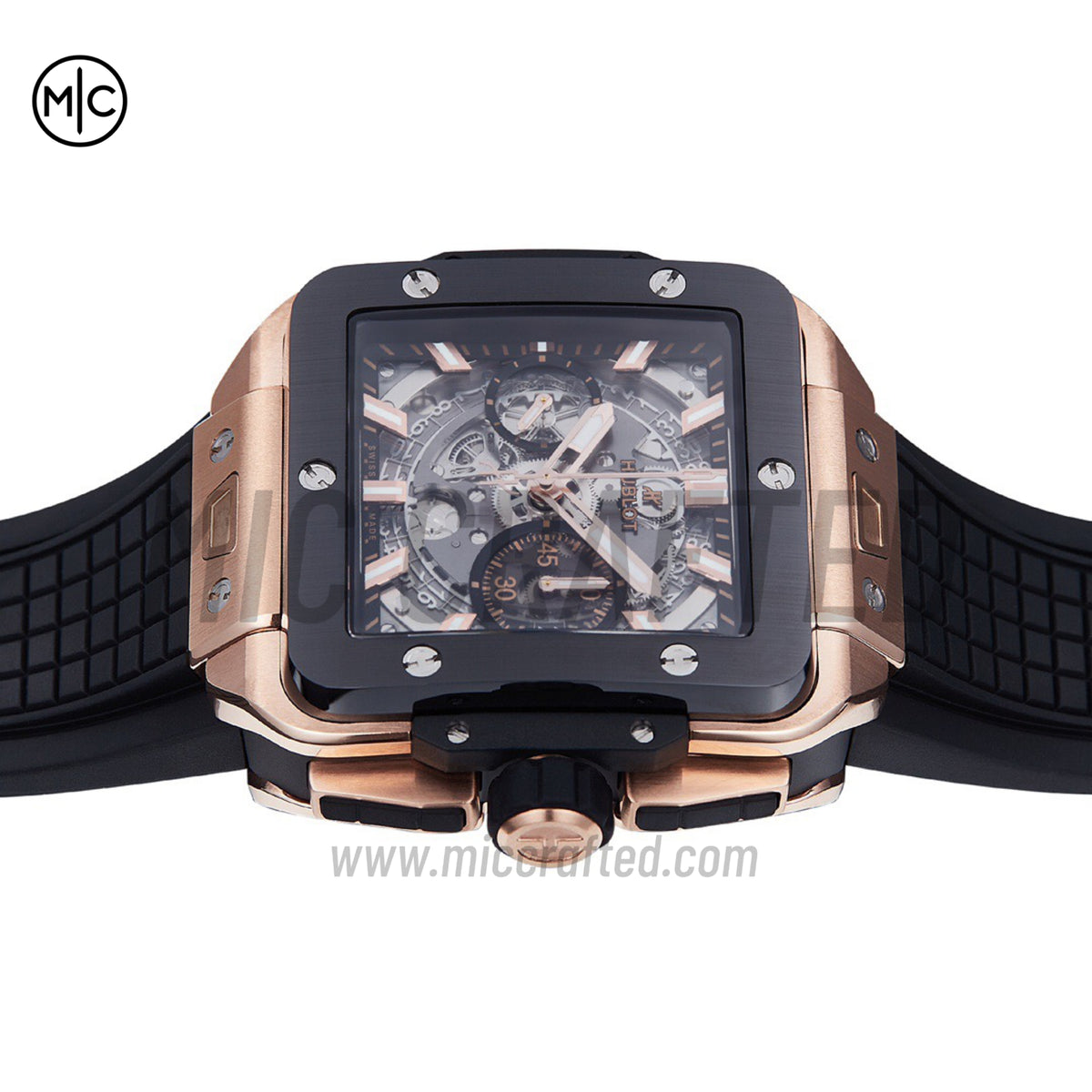 Square Bang Unico 42mm RG Skeleton Dial Ceramic Bezel on Black Rubber Strap – Premium Edition