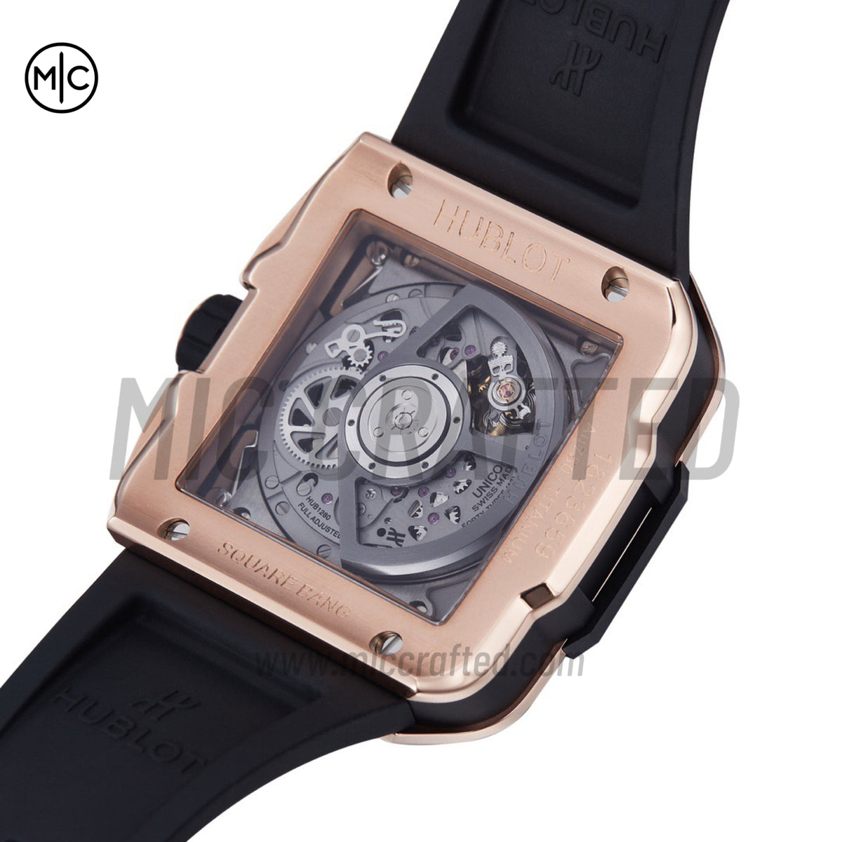 Square Bang Unico 42mm RG Skeleton Dial on Black Rubber Strap – Premium Edition