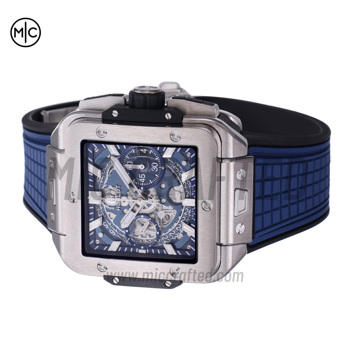 Square Bang Unico 42mm Titanium Blue Skeleton Dial on Blue Rubber Strap – Premium Edition