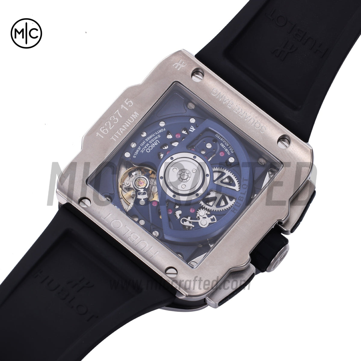 Square Bang Unico 42mm Titanium Blue Skeleton Dial on Blue Rubber Strap – Premium Edition