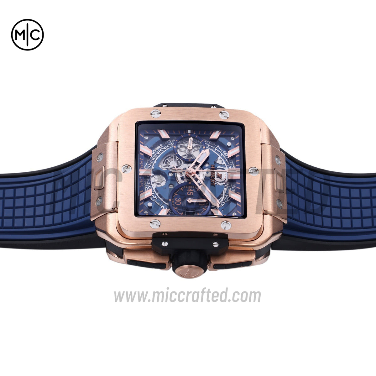 Square Bang Unico 42mm RG Blue Skeleton Dial on Blue Rubber Strap – Premium Edition