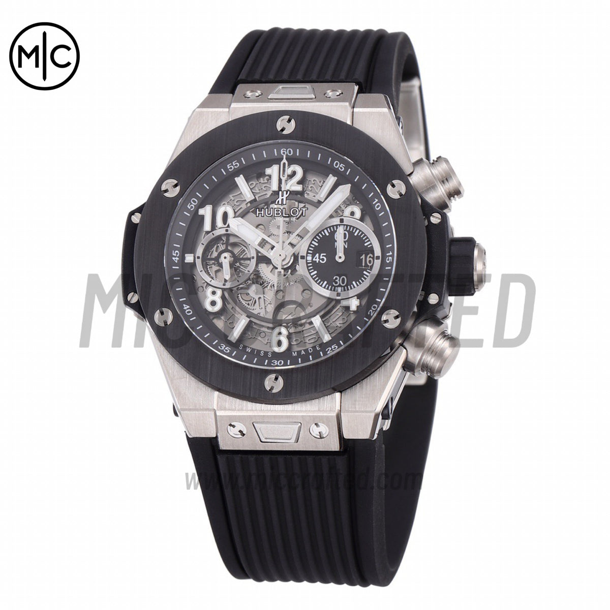 Big Bang Unico 42mm SS Skeleton Dial Black Ceramic Bezel on Black Rubber Strap – Premium Edition