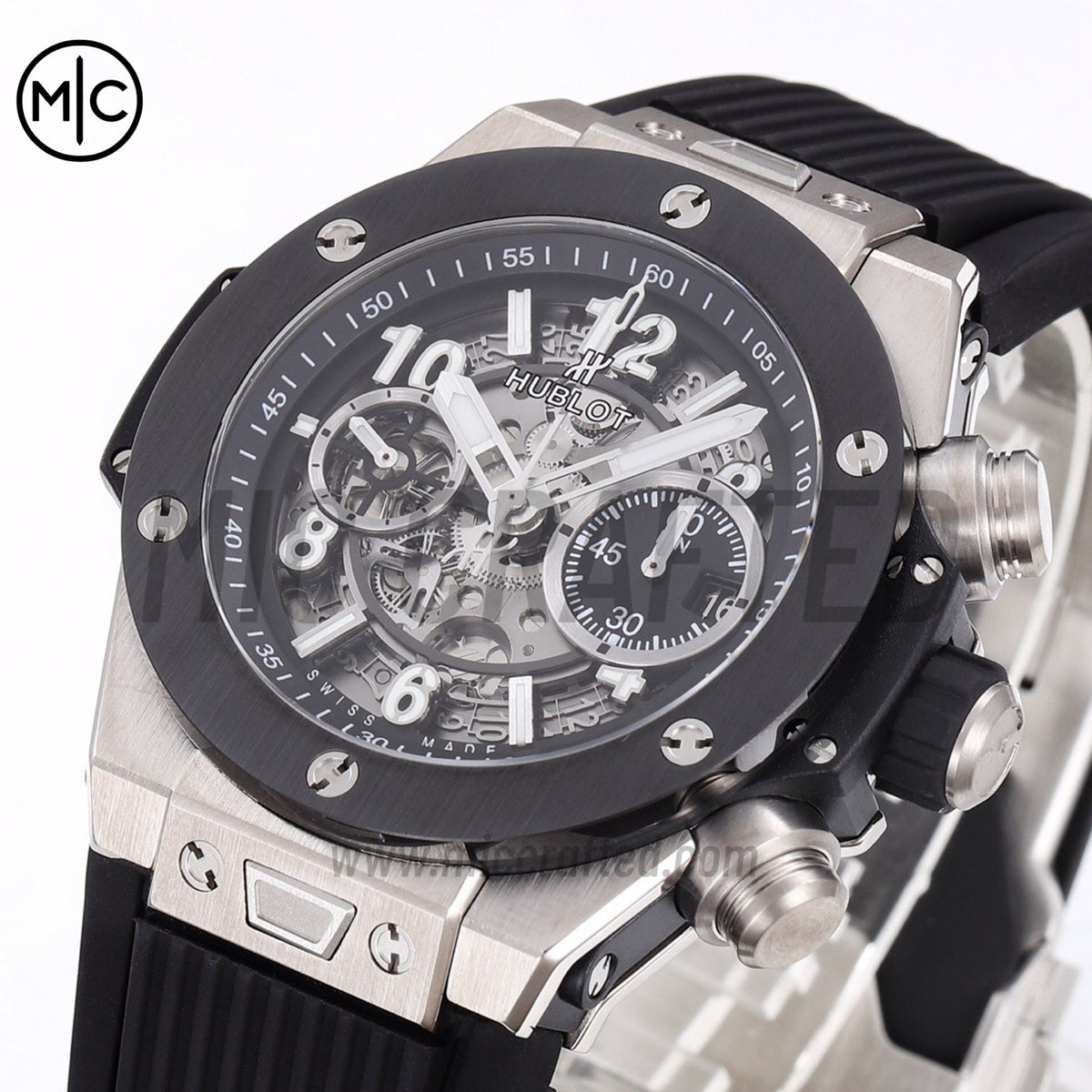Big Bang Unico 42mm SS Skeleton Dial Black Ceramic Bezel on Black Rubber Strap – Premium Edition