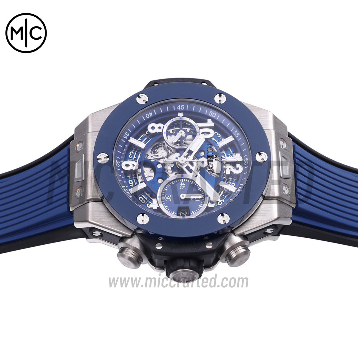 Big Bang Unico 42mm SS Skeleton Dial Blue Ceramic Bezel on Blue Rubber Strap – Premium Edition