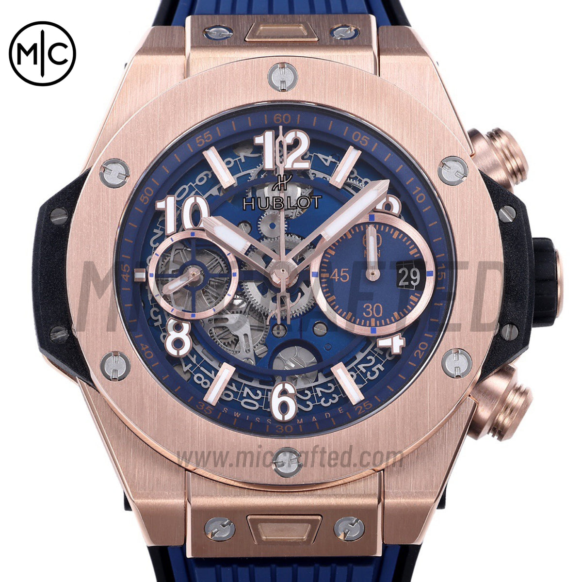 Big Bang Unico 42mm RG Skeleton Dial on Blue Rubber Strap – Premium Edition