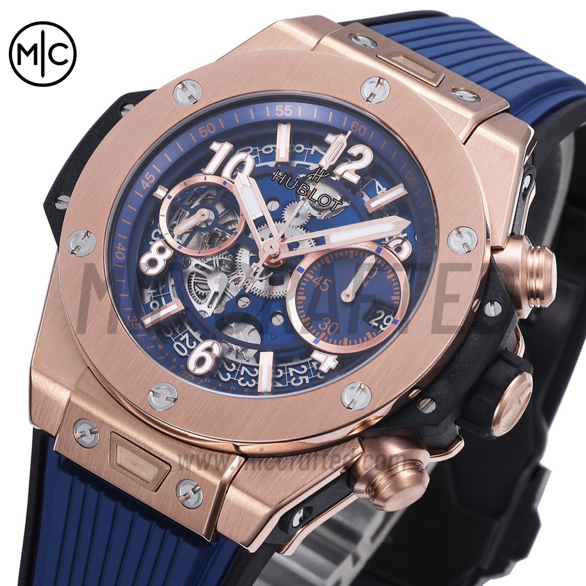 Big Bang Unico 42mm RG Skeleton Dial on Blue Rubber Strap – Premium Edition