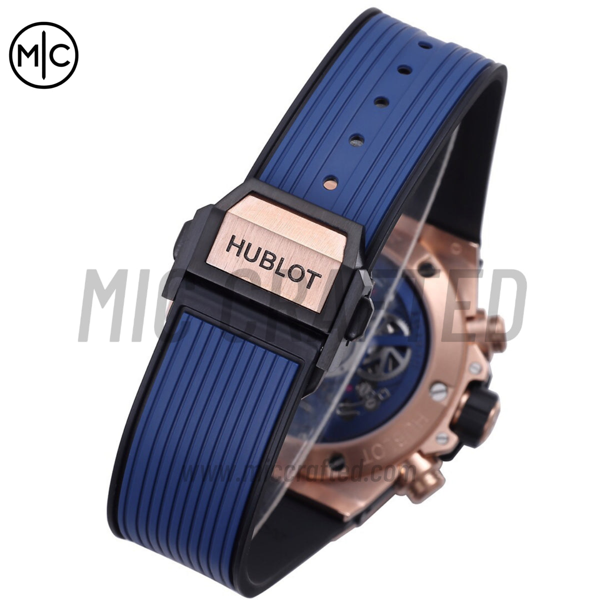 Big Bang Unico 42mm RG Skeleton Dial Blue Ceramic Bezel on Blue Rubber Strap – Premium Edition