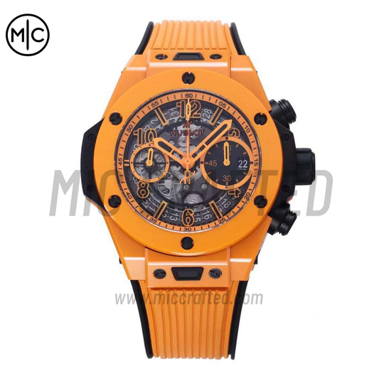 Big Bang Unico 42mm Orange Ceramic Skeleton Dial on Orange Rubber Strap – Premium Edition