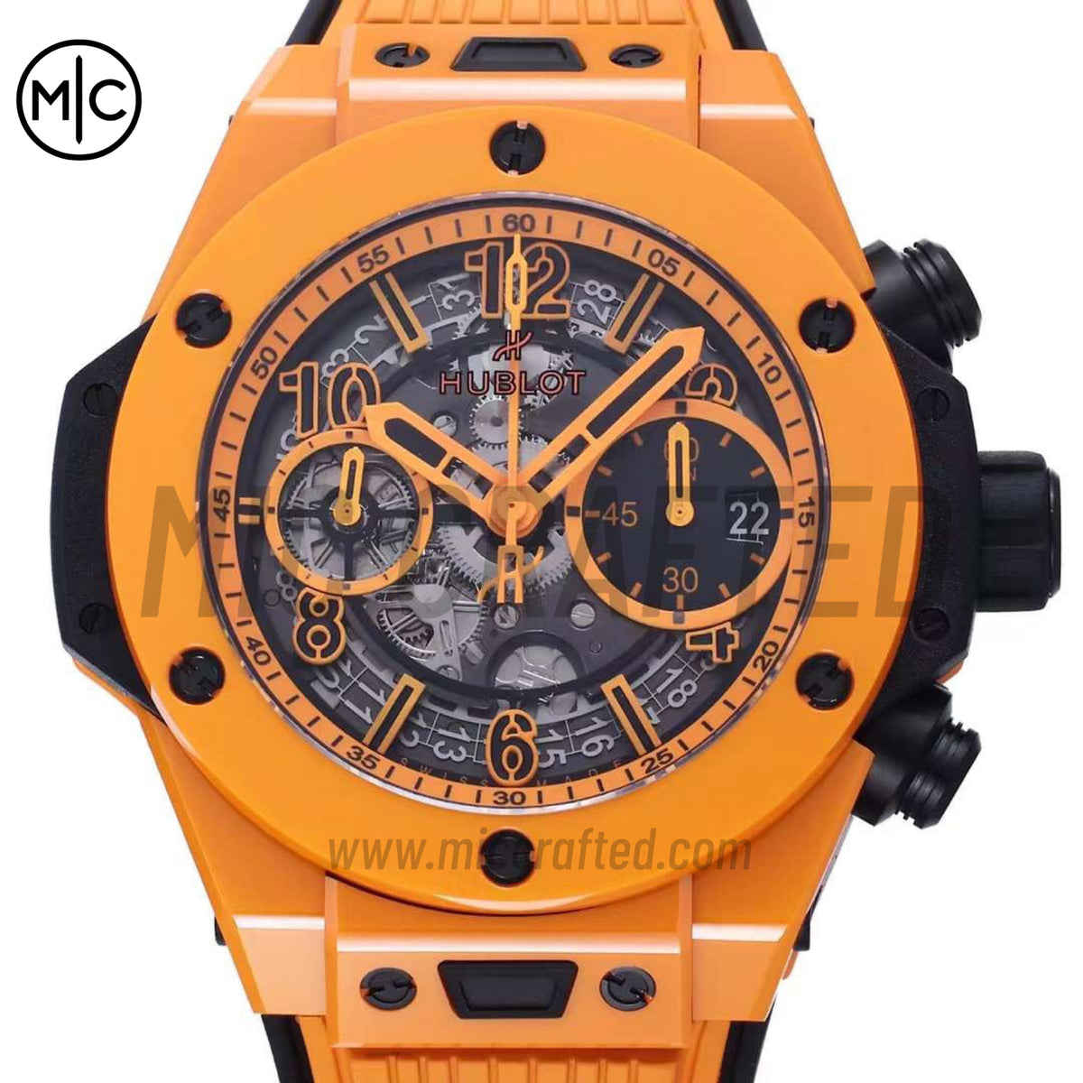 Big Bang Unico 42mm Orange Ceramic Skeleton Dial on Orange Rubber Strap – Premium Edition