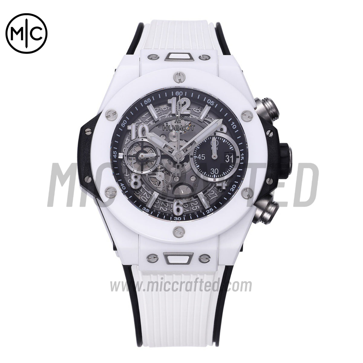 Big Bang Unico 42mm White Ceramic Skeleton Dial on White Rubber Strap – Premium Edition